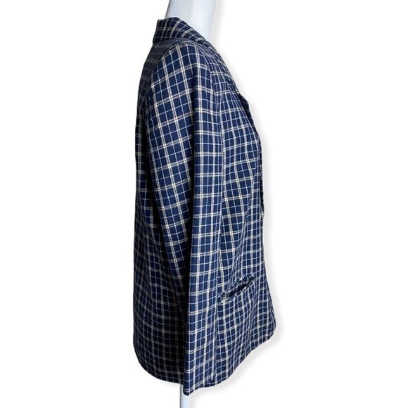 Sag Harbor Checked Plaid Linen-Blend Blue Blazer Jacket Women's Petite Size 8 - Picture 6 of 7